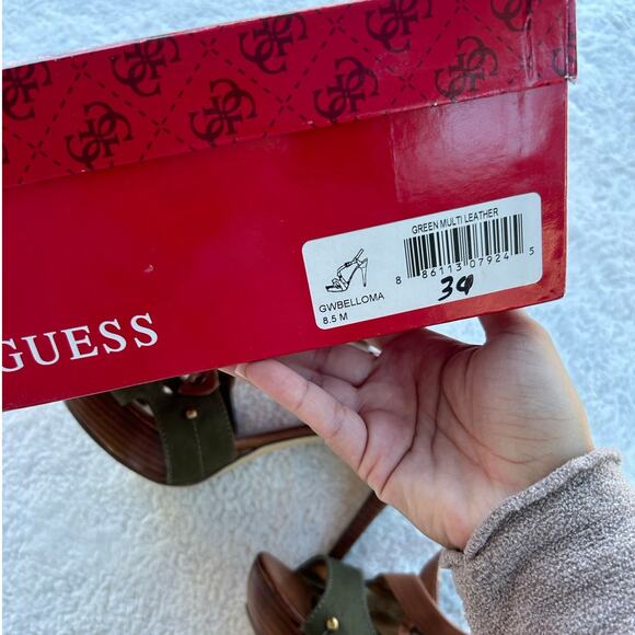 NWT Guess Belloma Green Multi Leather Platform Heel Size 8.5 - Picture 3 of 4